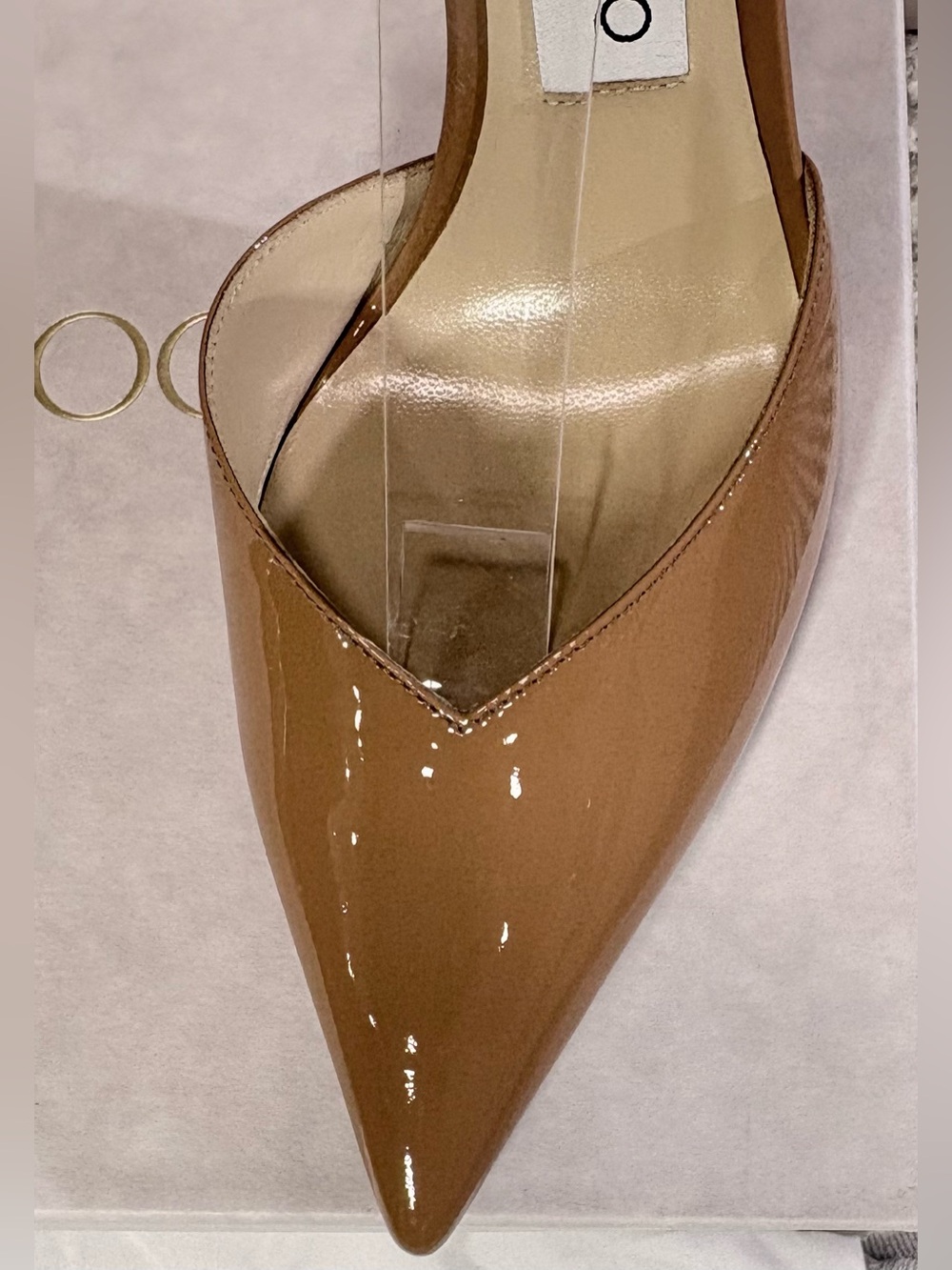 New JIMMY CHOO Saeda Patent Camel Pumps 37.5 $1295 Brand New - Picture 9 of 14